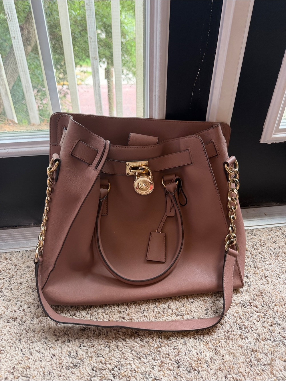 Michael Kors Blush Brown Leather Satchel with Gold Hardware
